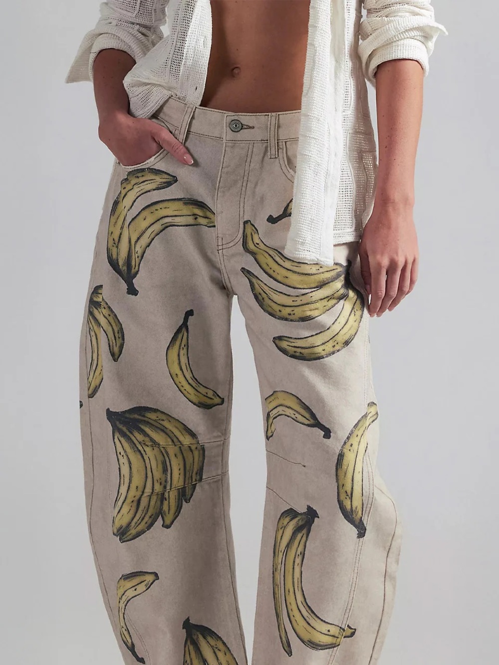 NWT We The Free Good Luck Printed Barrel Jeans in Go Bananas - Picture 3 of 6
